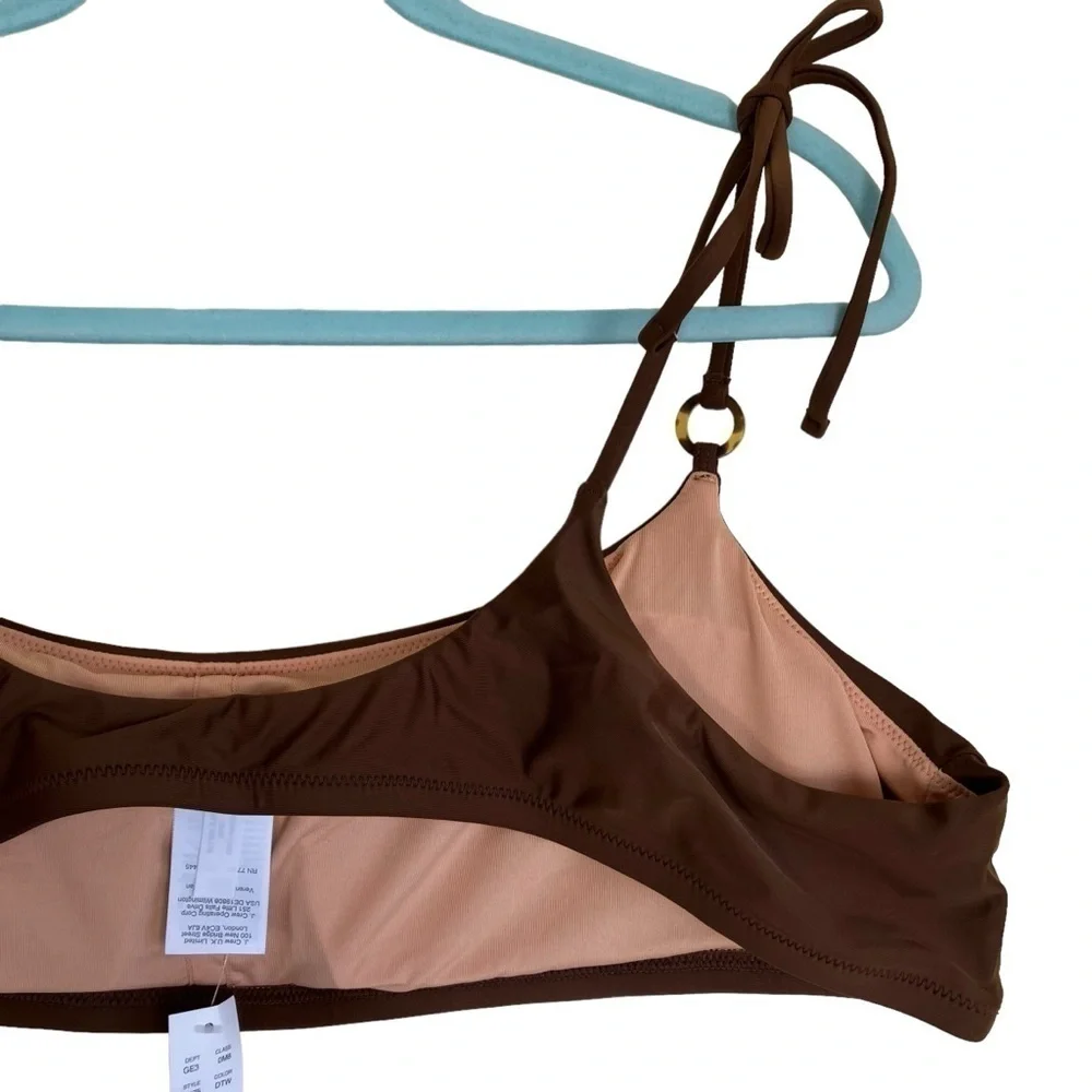 NWT J. Crew Chocolate Brown Scoopneck O-ring Tie-shoulder Padded Bikini Top 3X